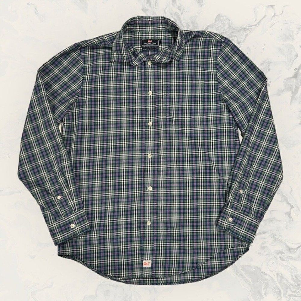Vineyard Vines Performance Classic Fit Murray Blue Green Shirt Men’s Size Medium